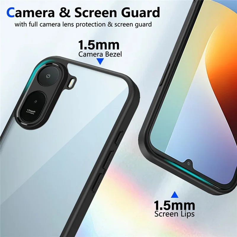 For Xiaomi Redmi A7 Pro 4G Case Matte Skin Touch Clear PC + TPU Shockproof Phone Back Cover - Black
