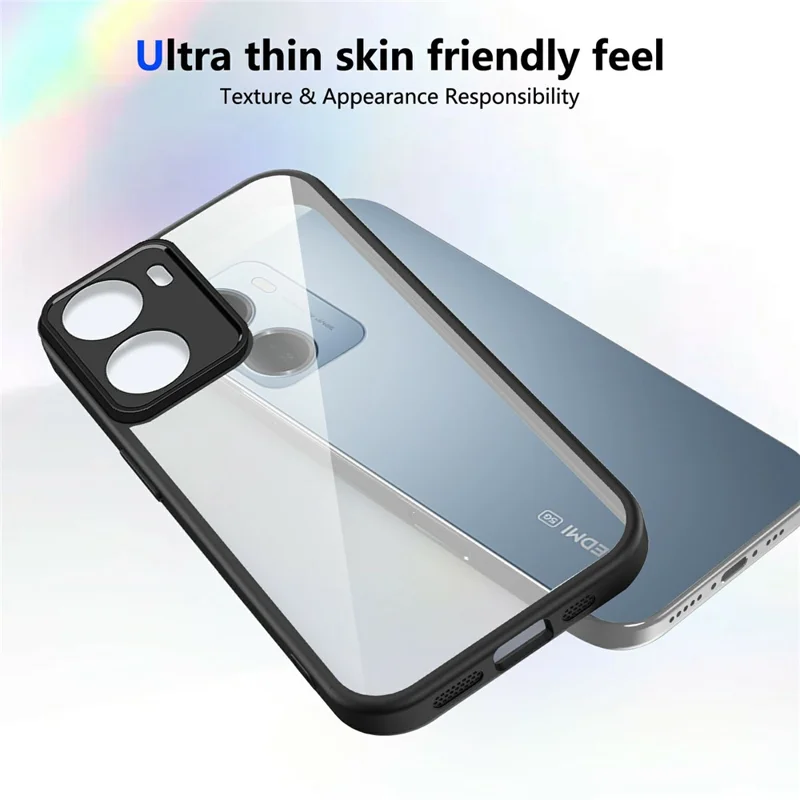 For Xiaomi Redmi 15a 5G Case Matte Skin Touch Clear PC + TPU Shockproof Phone Back Cover - Black