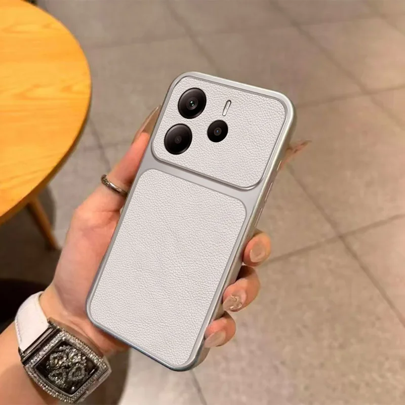 Cover per Xiaomi Redmi Note 14 5G, Custodia in PU Leather Texture, Protettiva Antiurto in TPU - Bianco