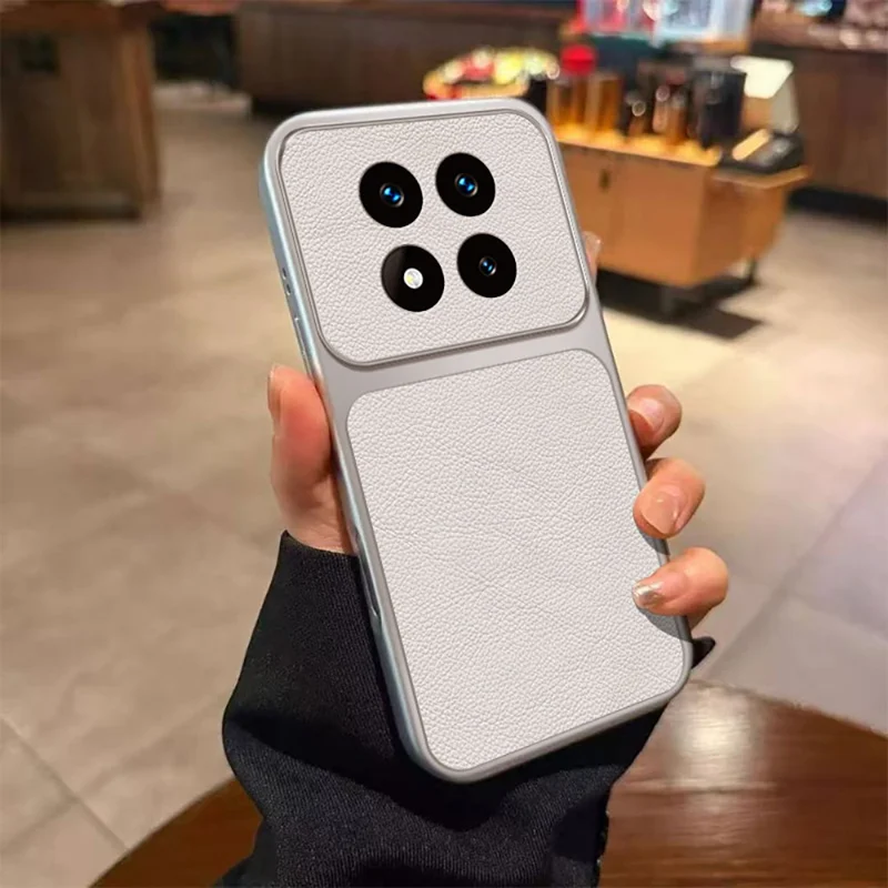 Beskyttelsesdæksel til Xiaomi Redmi Note 14 Pro 5G / Poco X7 5G, PU-læderstruktur, stødfast TPU-beskyttelsesdæksel - Hvid