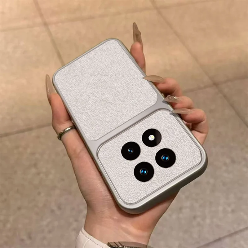 غطاء لهاتف شاومي ريدمي نوت 15 برو 5G (عالمي) من مادة البولي يوريثان المقاومة للصدمات بتصميم جلد صناعي - أبيض