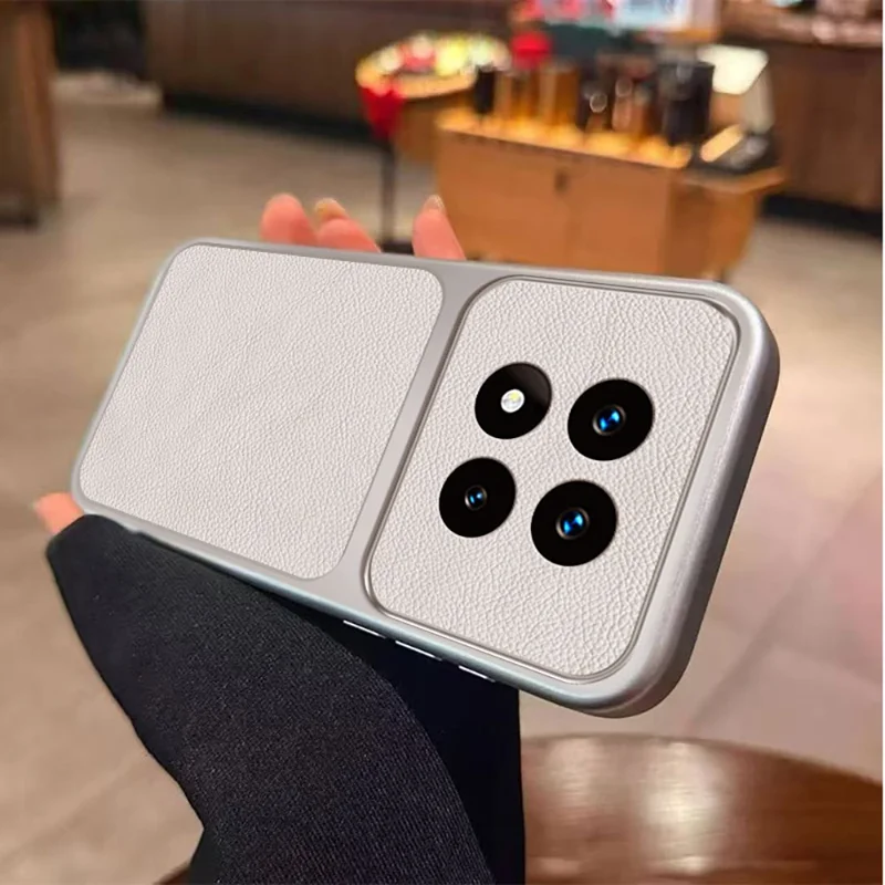 غطاء لهاتف شاومي ريدمي نوت 15 برو 5G (عالمي) من مادة البولي يوريثان المقاومة للصدمات بتصميم جلد صناعي - أبيض