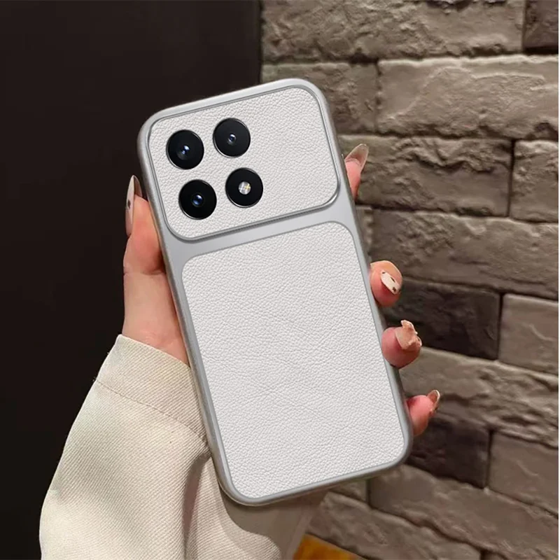 For Xiaomi 14T Case PU Leather Texture Shockproof TPU Protective Phone Cover - White