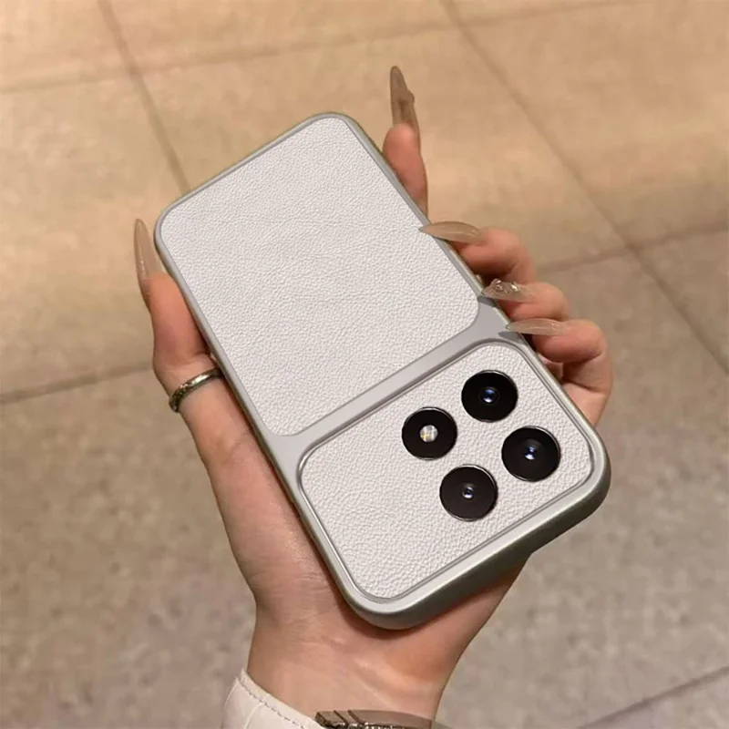 Voor Xiaomi 14T Pro hoesje PU lederen structuur schokbestendig TPU beschermend telefoonhoesje - Wit