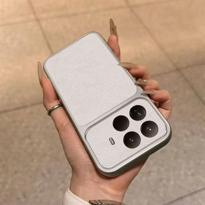 Funda para Xiaomi 15T Pro, carcasa protectora de cuero PU texturizado resistente a impactos con TPU - Blanco