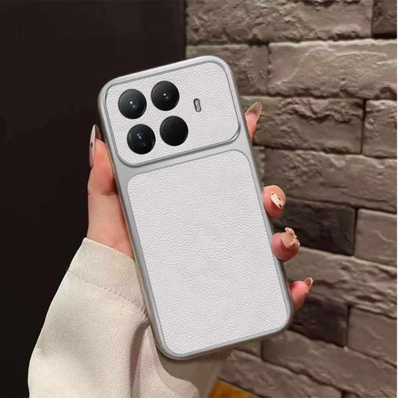 Funda para Xiaomi 15T Pro, carcasa protectora de cuero PU texturizado resistente a impactos con TPU - Blanco
