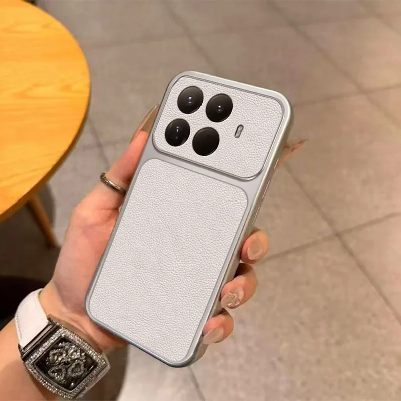 Funda para Xiaomi 15T Pro, carcasa protectora de cuero PU texturizado resistente a impactos con TPU - Blanco