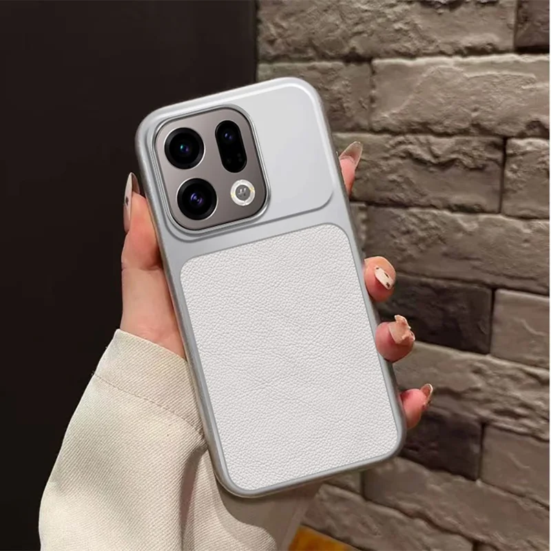 Funda para Oppo Find X9 5G, carcasa protectora de cuero PU texturizado resistente a golpes con TPU - Blanco