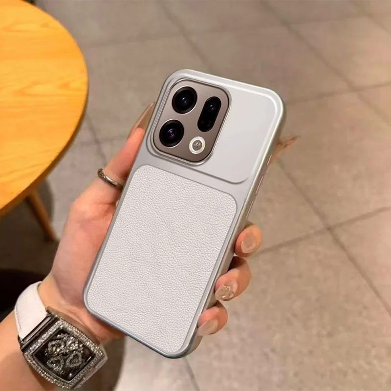 Funda para Oppo Find X9 5G, carcasa protectora de cuero PU texturizado resistente a golpes con TPU - Blanco