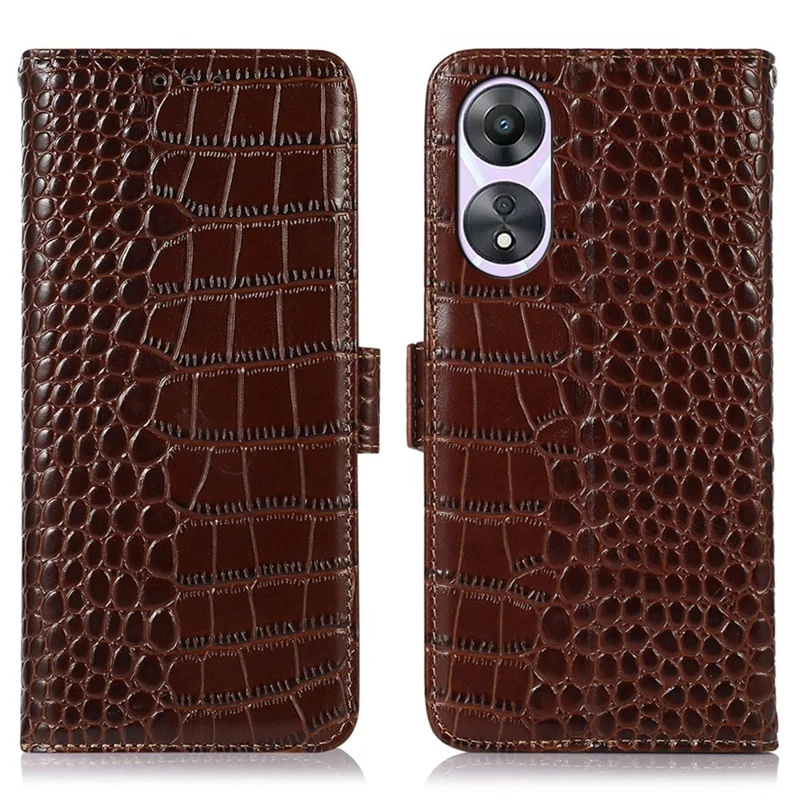 Für Oppo A58 5G Krokodiltextur Echte Cowide Leder -telefonhülle Wallet Stand Cover Mit RFID -blockierungsfunktion - Braun