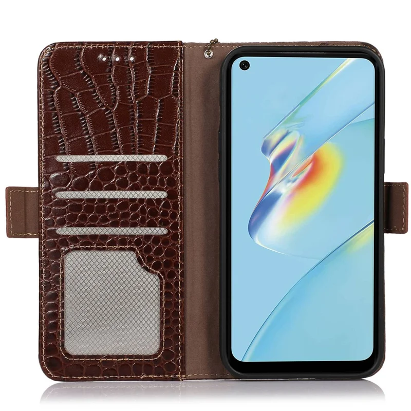 Für Oppo A58 5G Krokodiltextur Echte Cowide Leder -telefonhülle Wallet Stand Cover Mit RFID -blockierungsfunktion - Braun