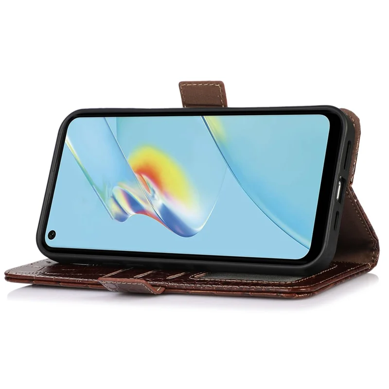 Für Oppo A58 5G Krokodiltextur Echte Cowide Leder -telefonhülle Wallet Stand Cover Mit RFID -blockierungsfunktion - Braun