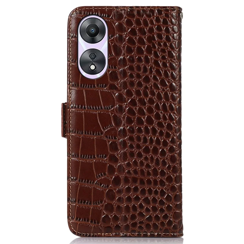 Für Oppo A58 5G Krokodiltextur Echte Cowide Leder -telefonhülle Wallet Stand Cover Mit RFID -blockierungsfunktion - Braun
