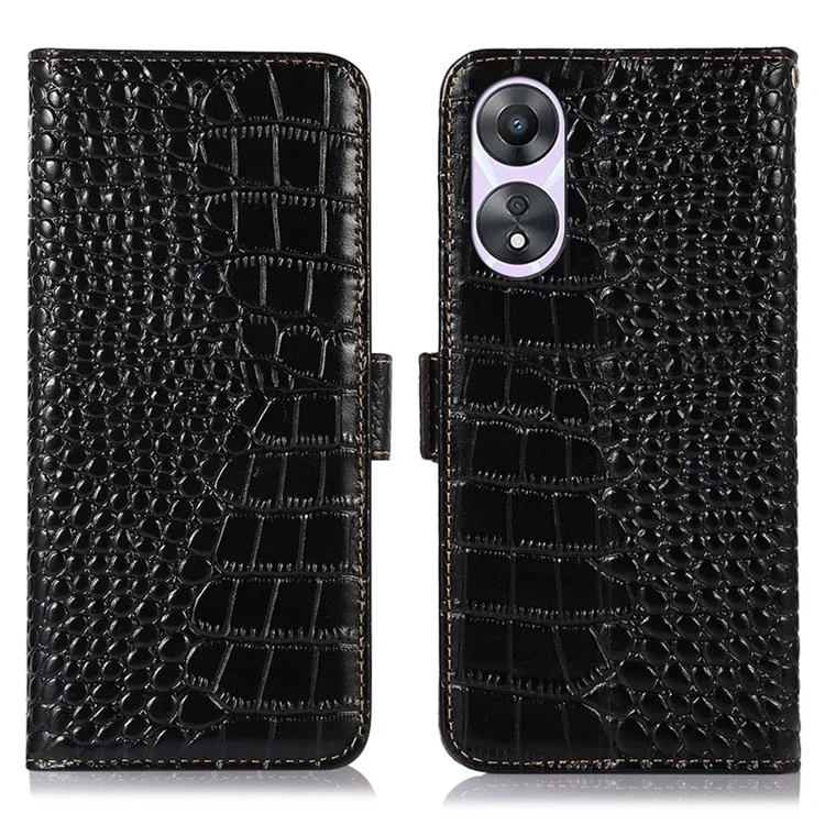 Für Oppo A58 5G Krokodiltextur Echte Cowide Leder -telefonhülle Wallet Stand Cover Mit RFID -blockierungsfunktion - Schwarz