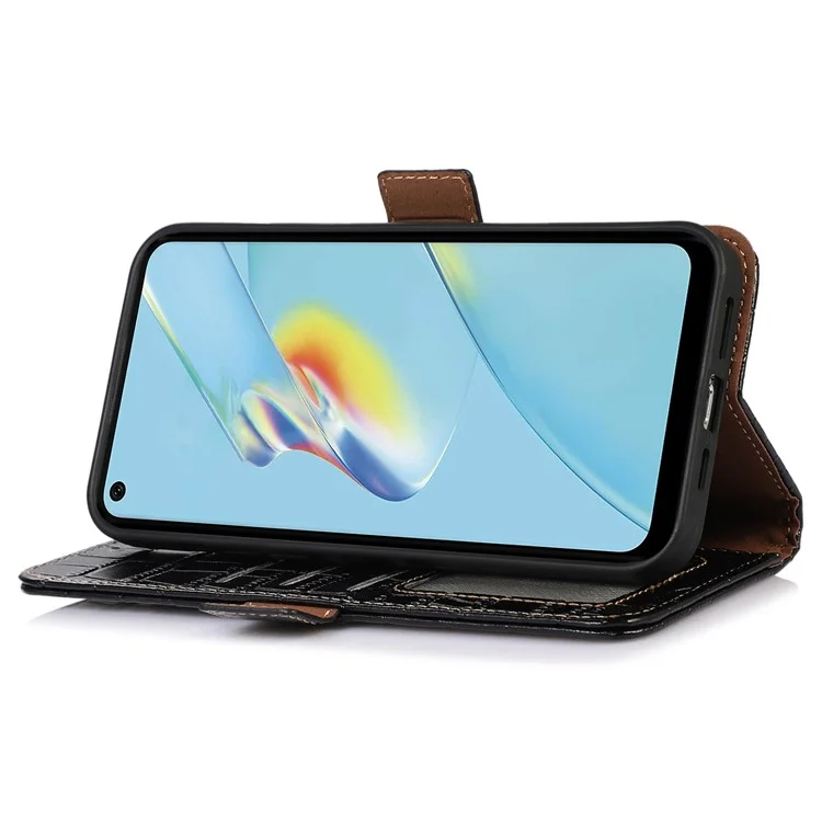 Für Oppo A58 5G Krokodiltextur Echte Cowide Leder -telefonhülle Wallet Stand Cover Mit RFID -blockierungsfunktion - Schwarz