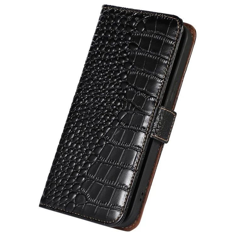 Für Oppo A58 5G Krokodiltextur Echte Cowide Leder -telefonhülle Wallet Stand Cover Mit RFID -blockierungsfunktion - Schwarz