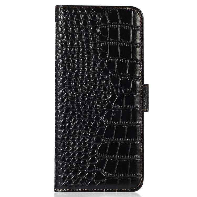 Für Oppo A58 5G Krokodiltextur Echte Cowide Leder -telefonhülle Wallet Stand Cover Mit RFID -blockierungsfunktion - Schwarz