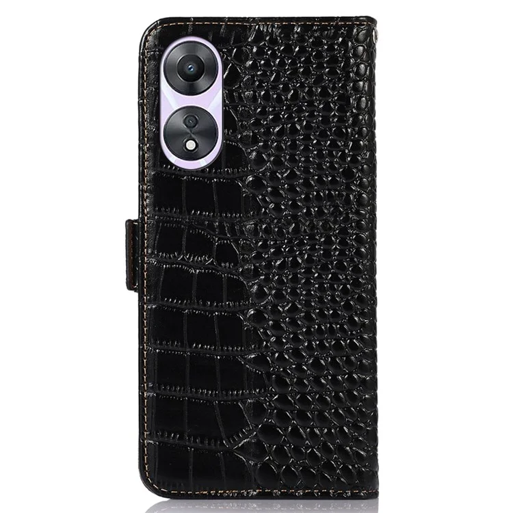 Für Oppo A58 5G Krokodiltextur Echte Cowide Leder -telefonhülle Wallet Stand Cover Mit RFID -blockierungsfunktion - Schwarz