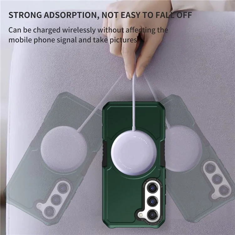 Pour Samsung Galaxy S23 Plus Camera Lens Cadre Design Téléphone Téléphone Magnetic Wireless Charging PC + TPU Appiration du Toch - Vert