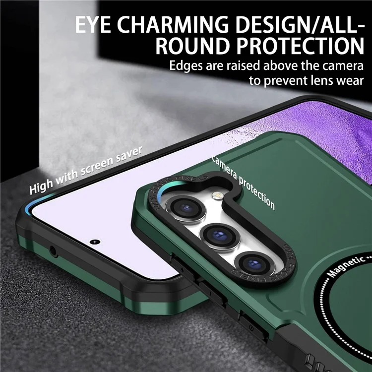 Pour Samsung Galaxy S23 Plus Camera Lens Cadre Design Téléphone Téléphone Magnetic Wireless Charging PC + TPU Appiration du Toch - Vert