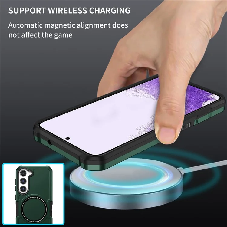 Pour Samsung Galaxy S23 Plus Camera Lens Cadre Design Téléphone Téléphone Magnetic Wireless Charging PC + TPU Appiration du Toch - Vert