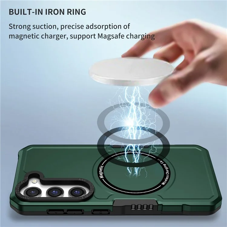 Pour Samsung Galaxy S23 Plus Camera Lens Cadre Design Téléphone Téléphone Magnetic Wireless Charging PC + TPU Appiration du Toch - Vert