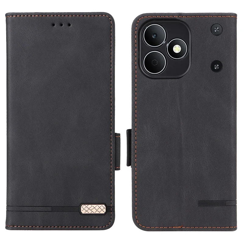 Folia na Realme Note 80 4G Etui Skórzane Portfel Folio z Dekorem Metalowym - Czarny