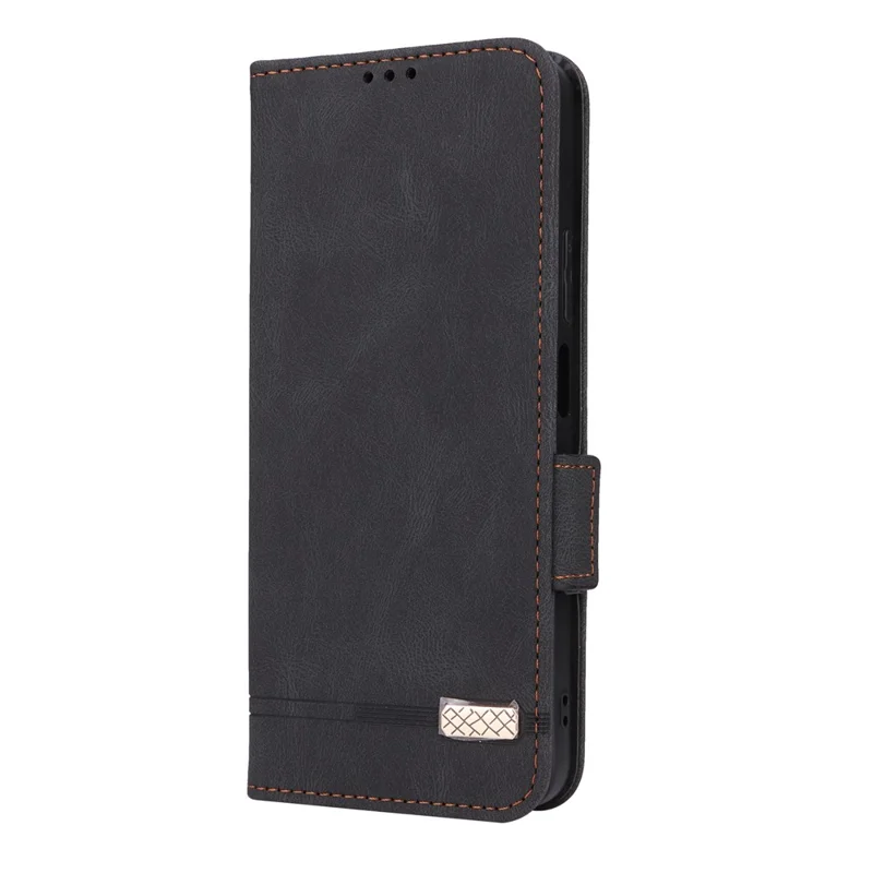 Folia na Realme Note 80 4G Etui Skórzane Portfel Folio z Dekorem Metalowym - Czarny