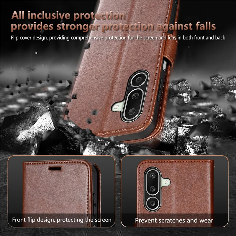 AZNS For Samsung Galaxy A27 Case Anti-Scratch PU Leather Stand Wallet Phone Cover - Brown