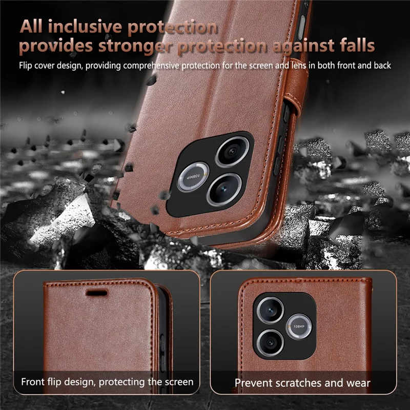 AZNS til Honor 600 Lite 5G Taske Modstændig overfor ridser PU-lædertasker med stand og wallet til telefon - Brun