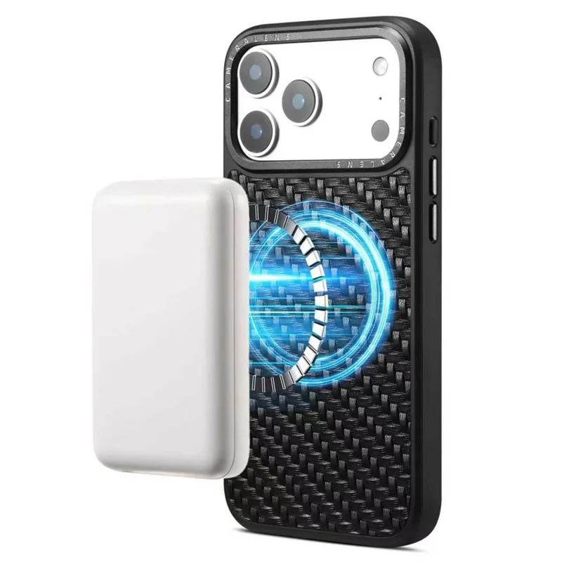 DENIOR A26 For iPhone 17 Pro Magnetic Case Woven Texture Genuine Cow Leather Coated TPU PC Phone Cover - Black