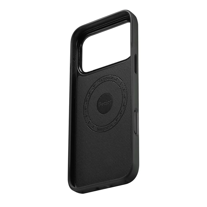 DENIOR A26 For iPhone 17 Pro Magnetic Case Woven Texture Genuine Cow Leather Coated TPU PC Phone Cover - Black