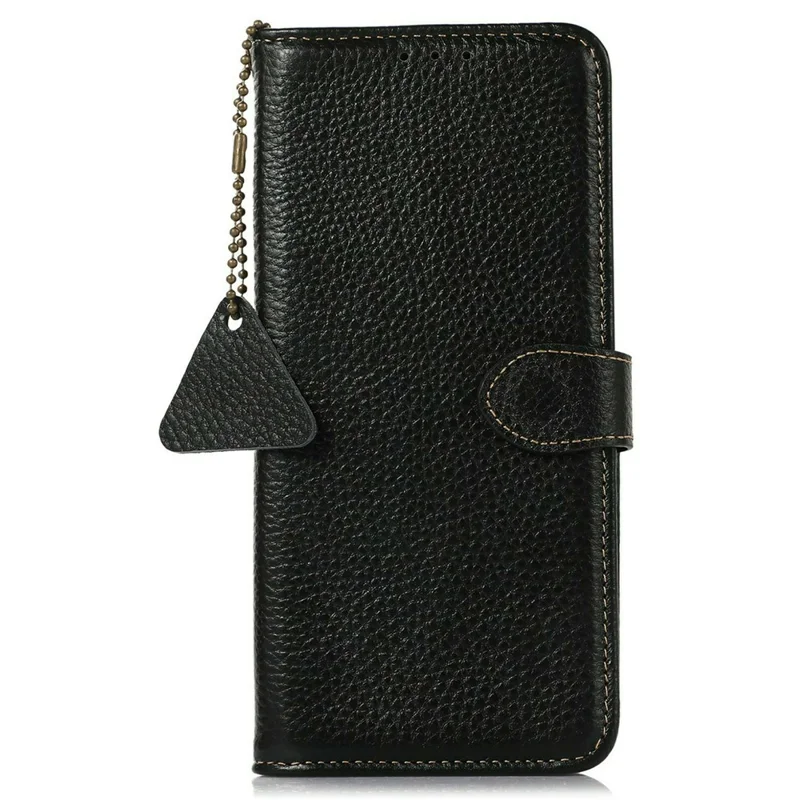 For OnePlus 15T 5G Case RFID Blocking Genuine Cow Leather Phone Cover Litchi Texture - Black