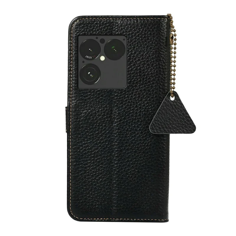 Capa para Sony Xperia 1 VIII, Capa em Couro Genuíno de Vaca com Bloqueio RFID, Textura de Lichia - Preto