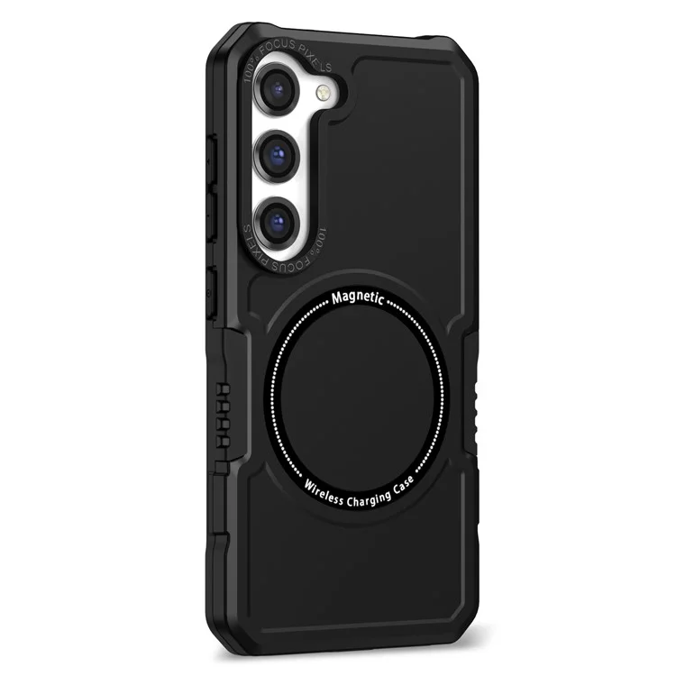 For Samsung Galaxy S23 Camera Lens Frame Design Phone Protective Cover PC + TPU Anti-drop Case Magnetic Wireless Charging - Black