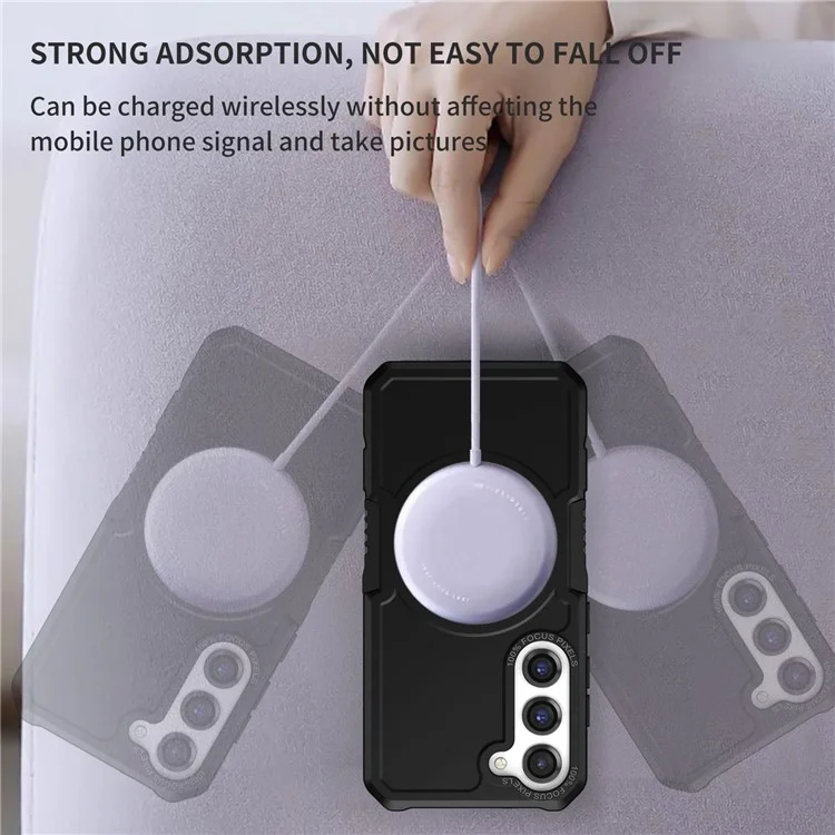 For Samsung Galaxy S23 Camera Lens Frame Design Phone Protective Cover PC + TPU Anti-drop Case Magnetic Wireless Charging - Black