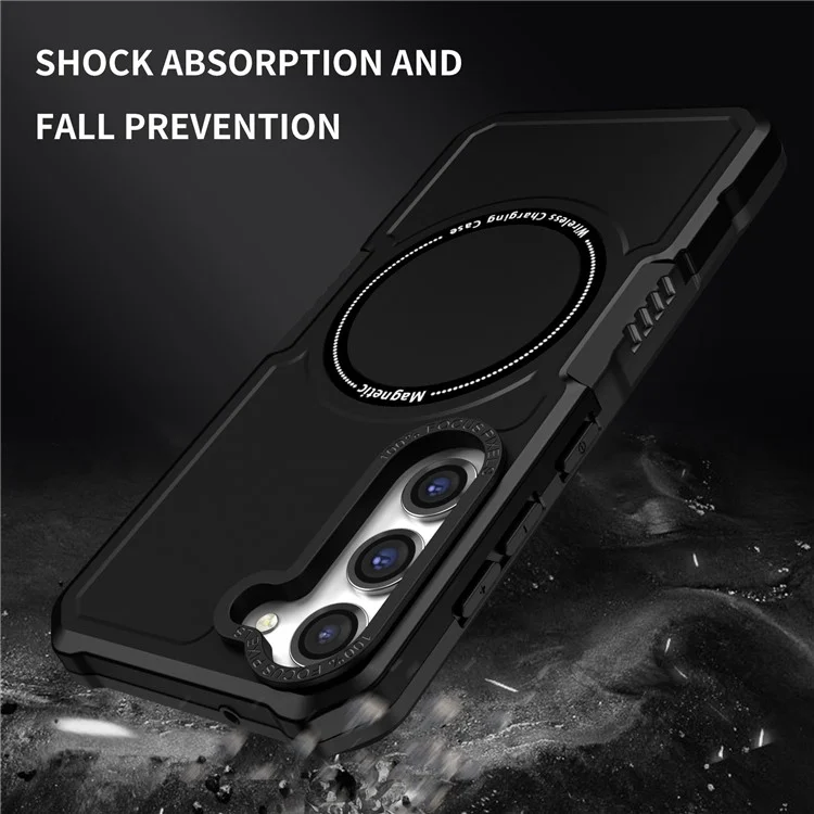 For Samsung Galaxy S23 Camera Lens Frame Design Phone Protective Cover PC + TPU Anti-drop Case Magnetic Wireless Charging - Black