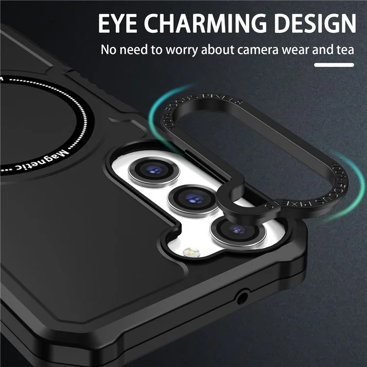 For Samsung Galaxy S23 Camera Lens Frame Design Phone Protective Cover PC + TPU Anti-drop Case Magnetic Wireless Charging - Black