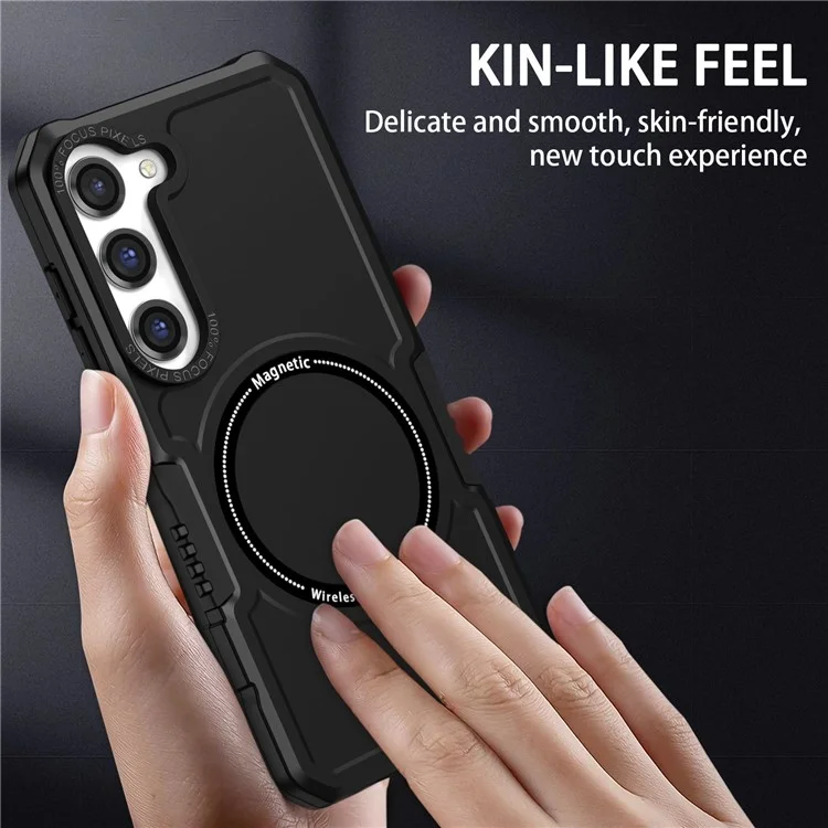 For Samsung Galaxy S23 Camera Lens Frame Design Phone Protective Cover PC + TPU Anti-drop Case Magnetic Wireless Charging - Black