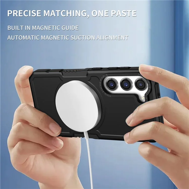 For Samsung Galaxy S23 Camera Lens Frame Design Phone Protective Cover PC + TPU Anti-drop Case Magnetic Wireless Charging - Black
