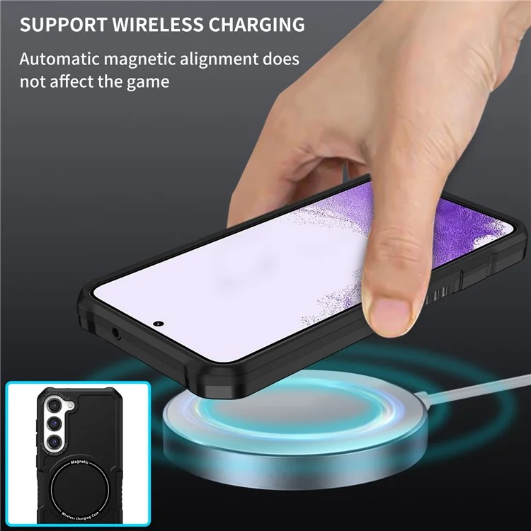 For Samsung Galaxy S23 Camera Lens Frame Design Phone Protective Cover PC + TPU Anti-drop Case Magnetic Wireless Charging - Black