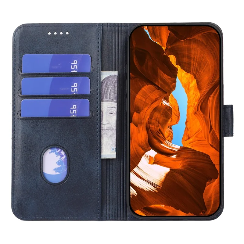 For Samsung Galaxy A27 5G Case Wallet Stand Magnetic Clasp Closure Calf Texture Leather Phone Cover - Blue
