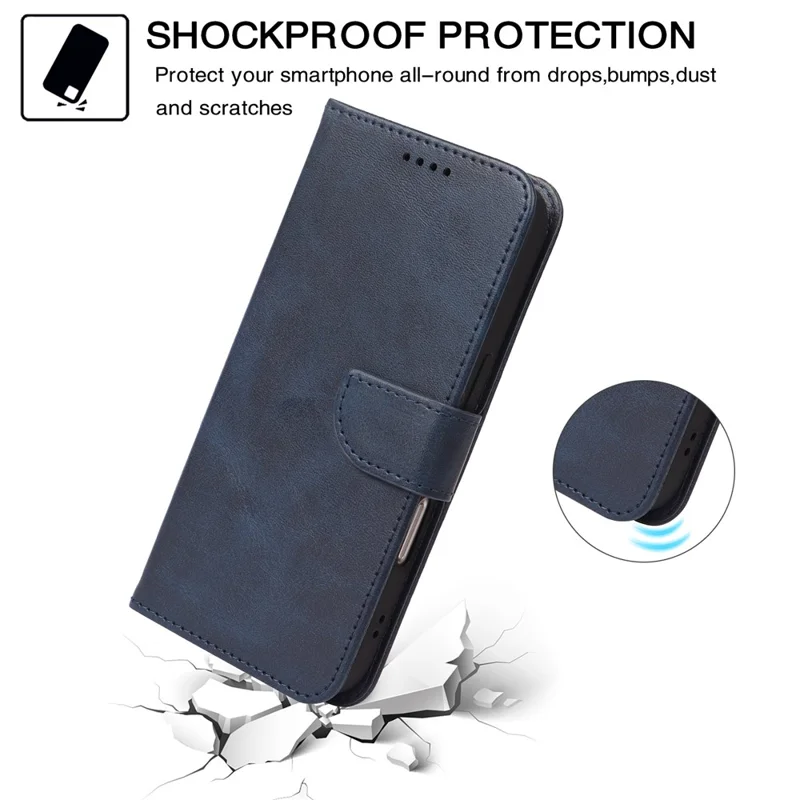 For Samsung Galaxy A27 5G Case Wallet Stand Magnetic Clasp Closure Calf Texture Leather Phone Cover - Blue