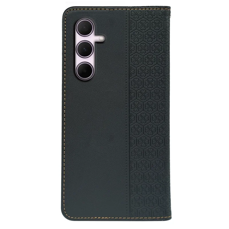 For Samsung Galaxy A27 5G Case Four Leaf Clover Leather Flip Phone Cover Stand Wallet - Black