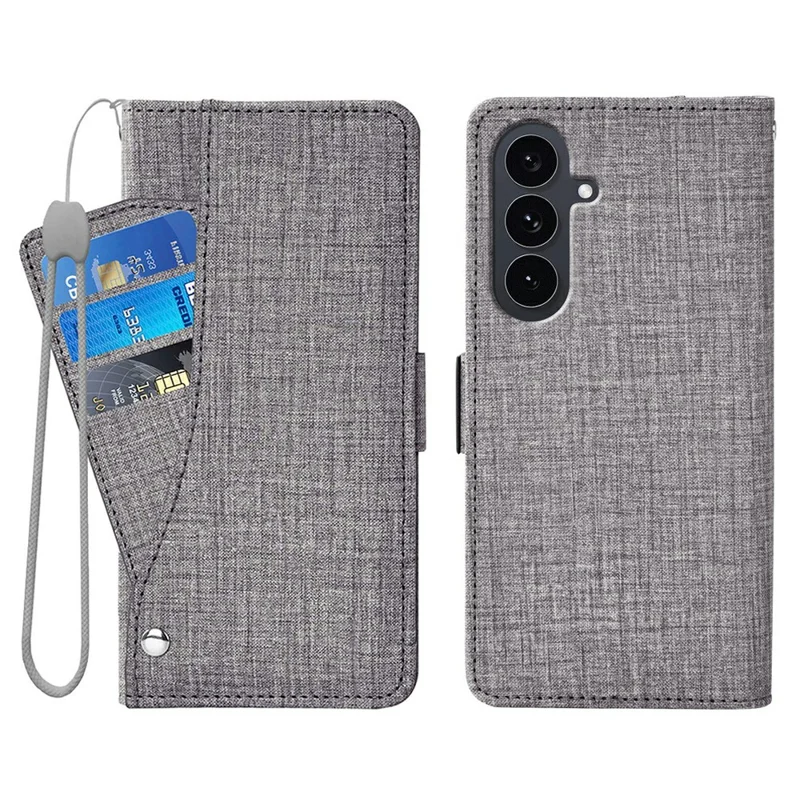 For Samsung Galaxy A27 Case Jean Cloth Texture PU Leather Wallet Phone Cover with Rotating Card Slots - Grey