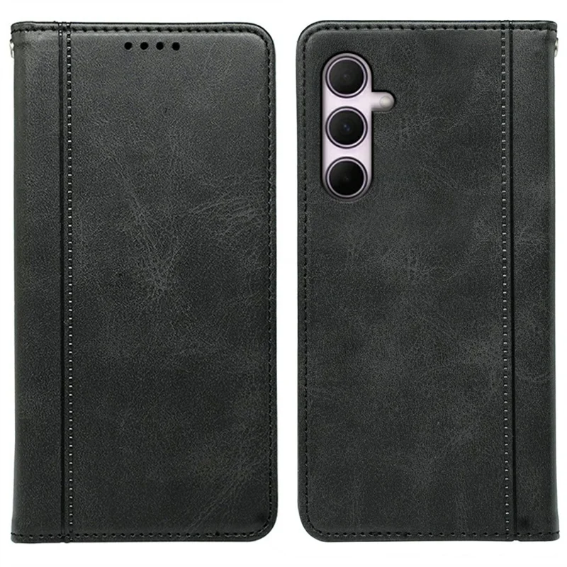 For Samsung Galaxy A27 Phone Case Hidden Magnetic Closure Calf Texture Leather Phone Cover - Black