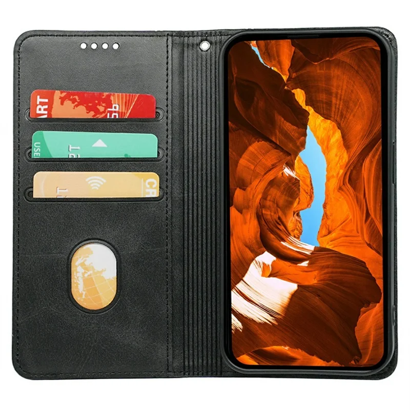 For Samsung Galaxy A27 Phone Case Hidden Magnetic Closure Calf Texture Leather Phone Cover - Black