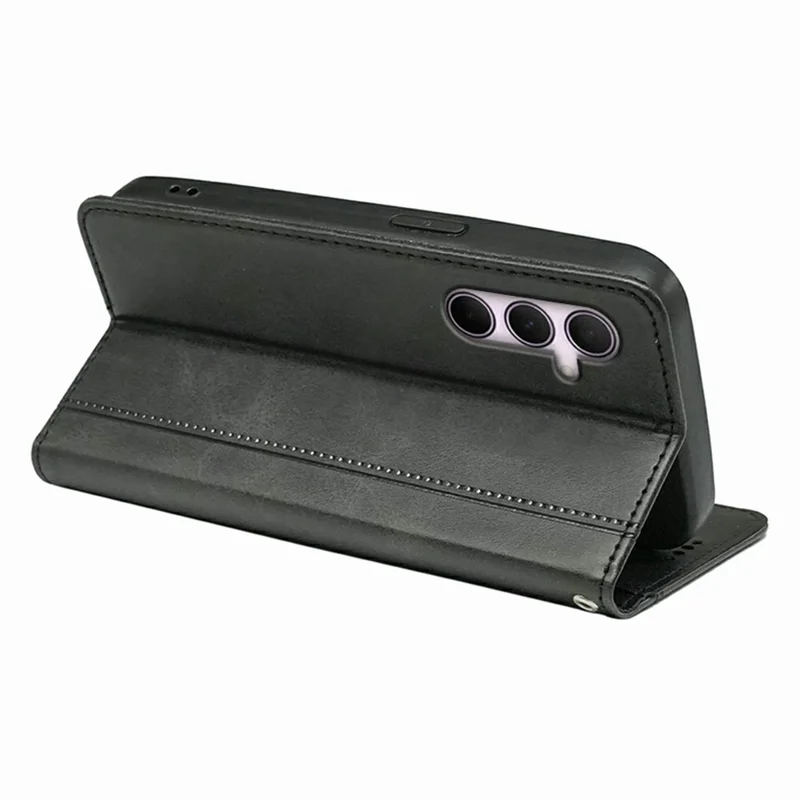 For Samsung Galaxy A27 Phone Case Hidden Magnetic Closure Calf Texture Leather Phone Cover - Black