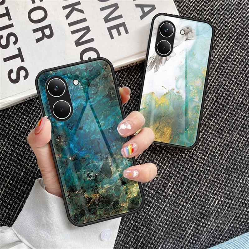 Phone Case For Xiaomi Poco X8 Pro 5G  /  Redmi Turbo 5 5G Marble Pattern Tempered Glass + PC + TPU Protective Phone Cover - White Marble