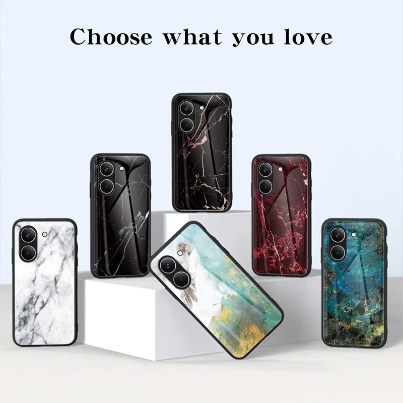 Phone Case For Xiaomi Poco X8 Pro 5G  /  Redmi Turbo 5 5G Marble Pattern Tempered Glass + PC + TPU Protective Phone Cover - White Marble